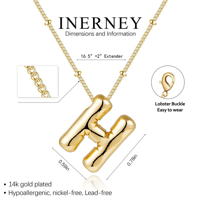 Inerney Gold Bubble Letter H Initial Necklace for Women, Balloon Alphabet Pendant Charm, Dainty Cute Trendy Minimalist Monogram Necklace, Personalized A-Z Letter Jewelry, Gift for Her - Image 4