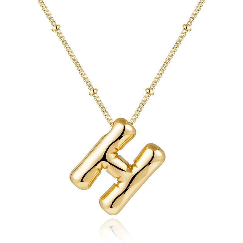 Inerney Gold Bubble Letter H Initial Necklace for Women, Balloon Alphabet Pendant Charm, Dainty Cute Trendy Minimalist Monogram Necklace, Personalized A-Z Letter Jewelry, Gift for Her - Image 1