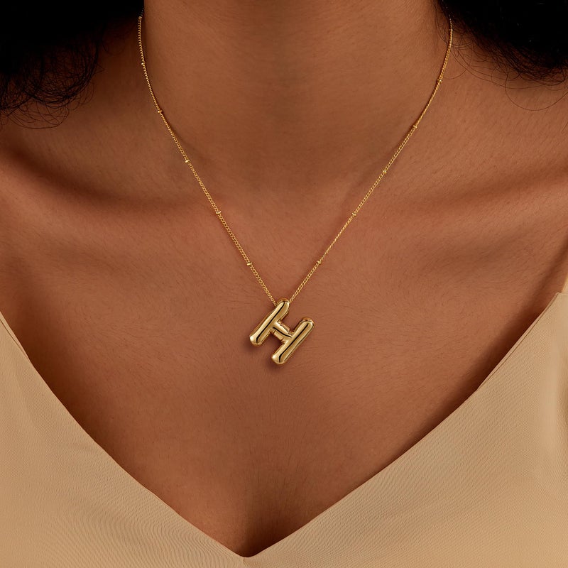 Inerney Gold Bubble Letter H Initial Necklace for Women, Balloon Alphabet Pendant Charm, Dainty Cute Trendy Minimalist Monogram Necklace, Personalized A-Z Letter Jewelry, Gift for Her - Image 2