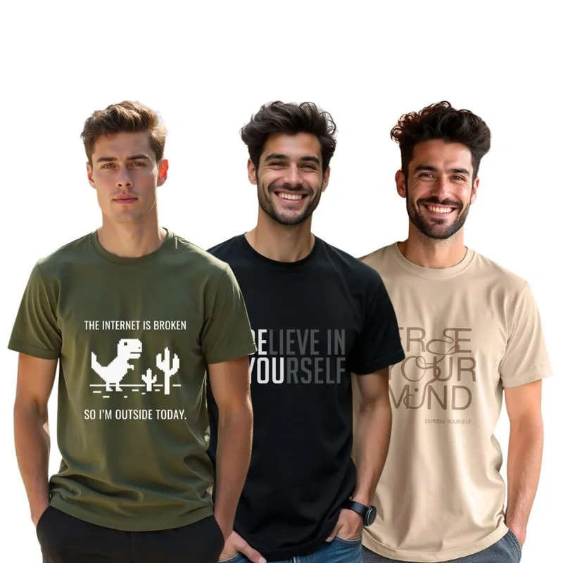 NOBERO Men's Cotton Regular Fit Letter Print T-Shirt