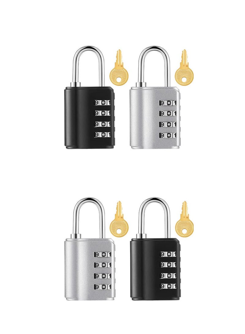 4 Pcs Combination Padlock, 4 Digit Resettable Security Padlock with Keys, for School Sports Gym or Sports Locker, Fence, Toolbox, Case, Hasp Storage and Employee Locker - Image 1