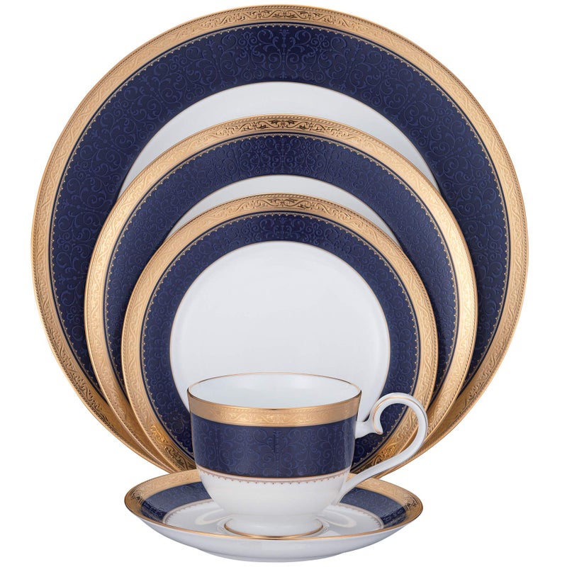 Noritake طقم أدوات المائدة نوريتيك أوديسا كوبالت جولد 5 قطع باللون الأزرق/الأبيض - Image 1
