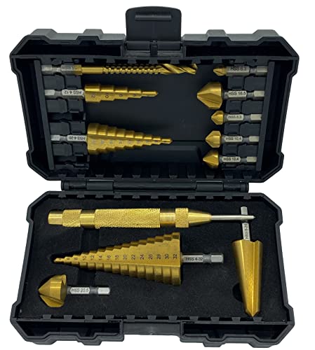NordWolf 12-Piece HSS Titanium Metric Step, Countersink, Cone Drills with 1/4" Hex Shank, Multi Drill Saw & Automatic Center Punch Set in Storage Case - Image 1