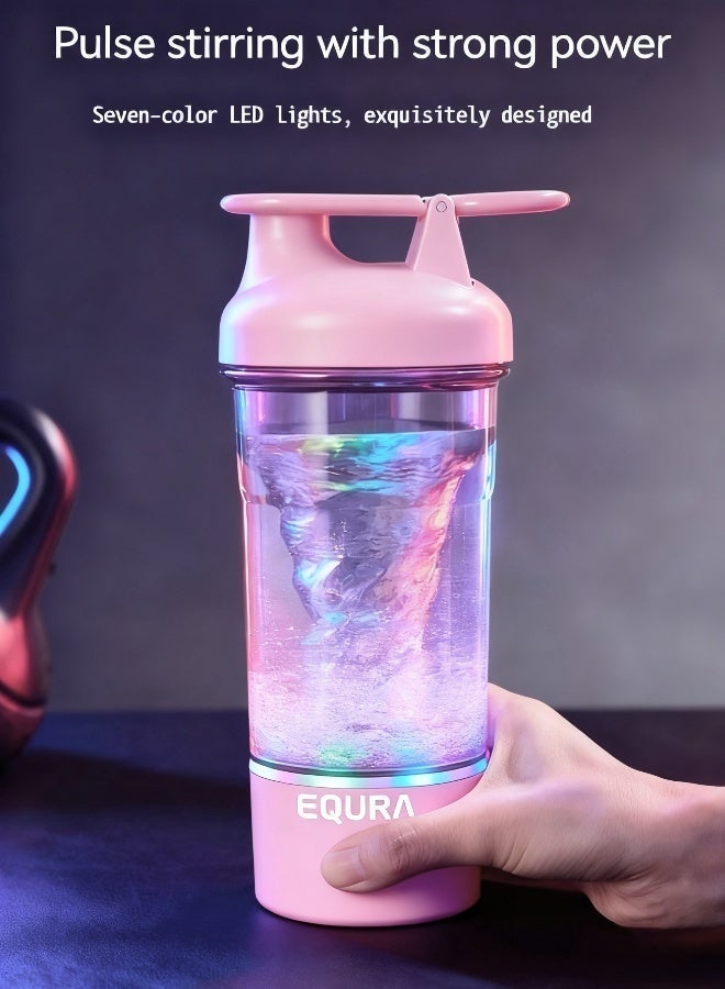 معادلة زجاجة شيكر بروتين كهربائية من EQURA، 25 أونصة، وردي – خلاط دوامة قابل للشحن USB-C - Image 3