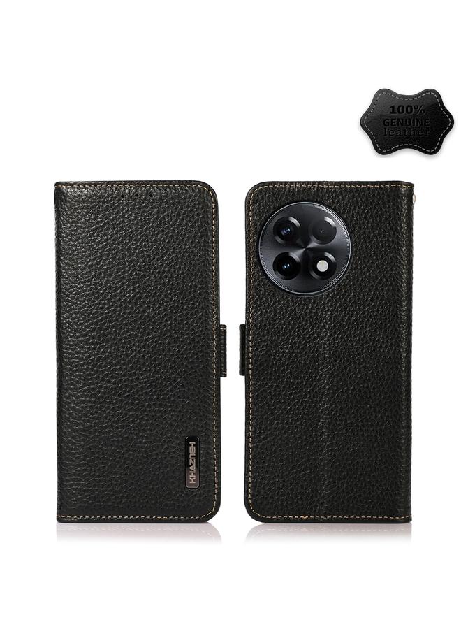 اس-توب جراب لهاتف OnePlus Ace 2 5G من KHAZNEH، مصنوع من جلد الليتشي الأصلي مع خاصية RFID، بمغناطيس جانبي - Image 1