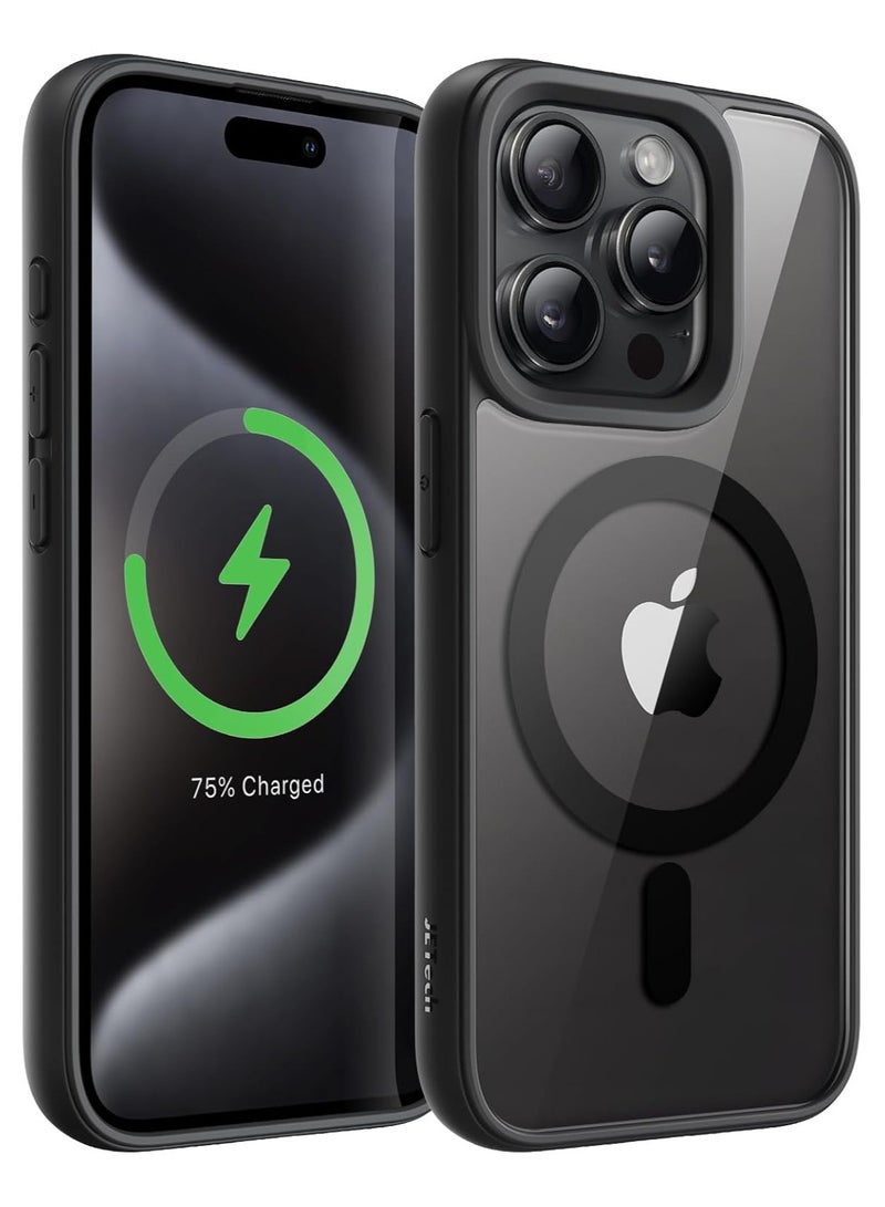 Magnetic Case for iPhone 14 Pro Max  Compatible with MagSafe, Shockproof Phone Bumper Cover, Solid Color Matte TPU Frame, Anti-Scratch Clear Back (Black Titanium) - Image 1