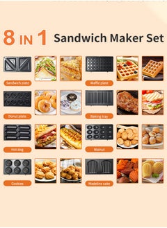 sokany 8 in 1 Sanwich Maker,Multi Snacks Maker with Sandwich/Panini-Grill-Waffle-Donut-Nutty-Biscuit-Omelette-Hot Dog,Detachable Plates 750W SK-B140 Black/Silver  - Image 4