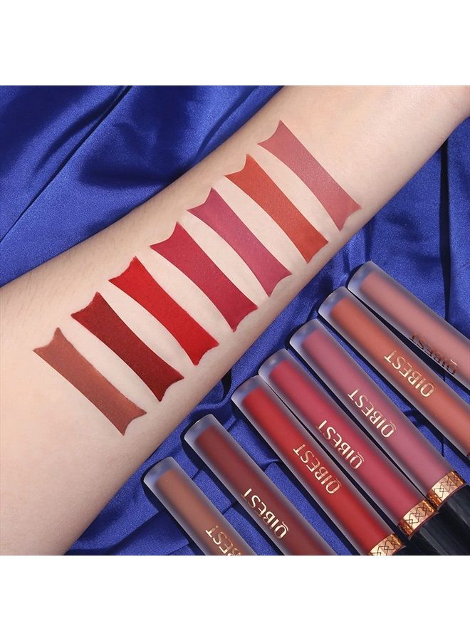 QiBest مجموعة مكياج أحمر شفاه سائل غير لامع 7 قطع + 1 قطعة مكبر شفاه ، مجموعة أحمر شفاه ملون تدوم طويلاً ، مجموعة هدايا مكياج شفاه مقاومة للماء للفتيات والنساء - Image 4