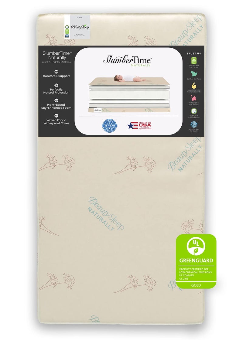 Delta CHILDREN Simmons Kids SlumberTime Naturally 2Stage Premium PlantBased Soy Foam Baby Crib Mattress Toddler Mattress Waterproof GREENGUARD Gold CertiPURUS Certified Ideal Firmness Made in USA 