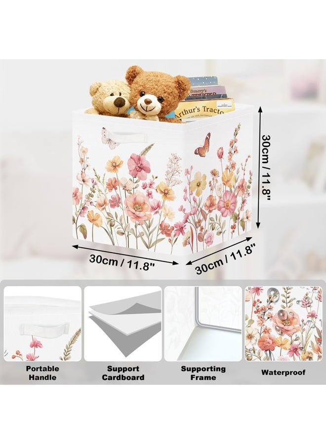 HUUMONSS 11.8" Wild Flower Storage Cube Organizer Set 3Pcs Clothes Storage Basket Bin for Closet Shelf Garden Butterfly Nursery Kid Room Book Toy Chest, Wildplants - Image 3