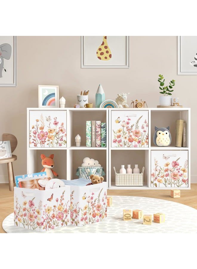 HUUMONSS 11.8" Wild Flower Storage Cube Organizer Set 3Pcs Clothes Storage Basket Bin for Closet Shelf Garden Butterfly Nursery Kid Room Book Toy Chest, Wildplants - Image 2