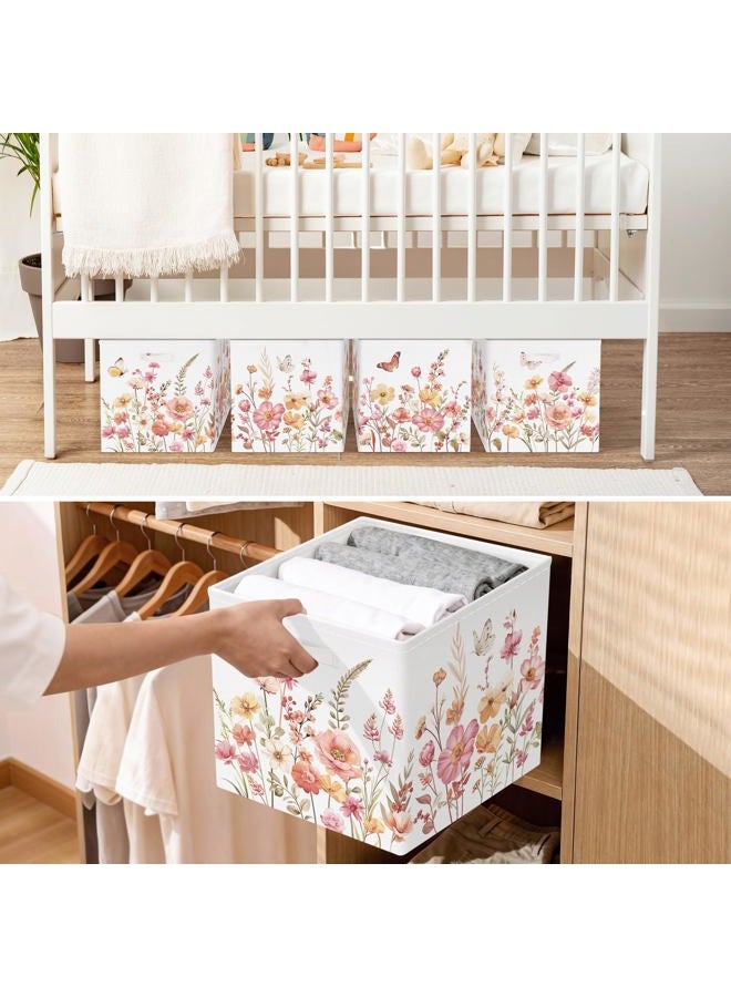 HUUMONSS 11.8" Wild Flower Storage Cube Organizer Set 3Pcs Clothes Storage Basket Bin for Closet Shelf Garden Butterfly Nursery Kid Room Book Toy Chest, Wildplants - Image 4