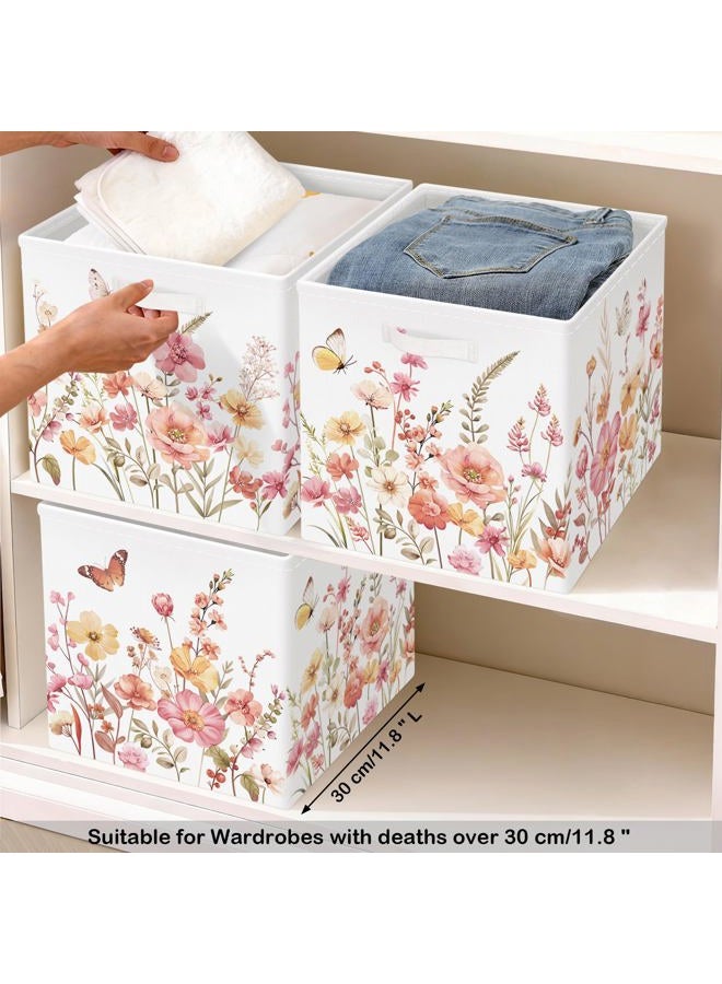 HUUMONSS 11.8" Wild Flower Storage Cube Organizer Set 3Pcs Clothes Storage Basket Bin for Closet Shelf Garden Butterfly Nursery Kid Room Book Toy Chest, Wildplants - Image 5