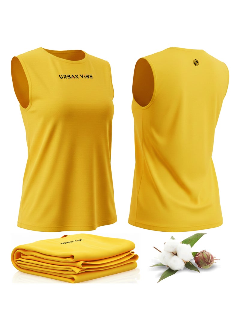 Selecta Now Ladies Sleeveless Cotton Yellow T-Shirt Breathable Tank Top Soft Stretchable Women’s T Shirt Ideal for Hot Climate - Image 1