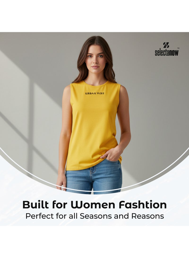 Selecta Now Ladies Sleeveless Cotton Yellow T-Shirt Breathable Tank Top Soft Stretchable Women’s T Shirt Ideal for Hot Climate - Image 3