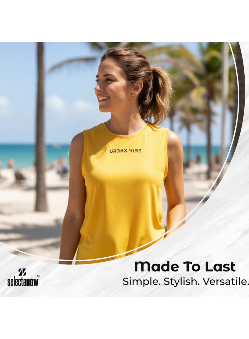 Selecta Now Ladies Sleeveless Cotton Yellow T-Shirt Breathable Tank Top Soft Stretchable Women’s T Shirt Ideal for Hot Climate - Image 5