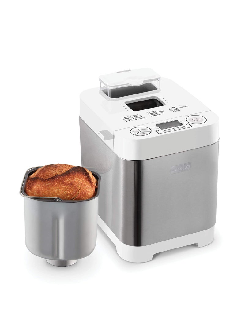 Dash Dash Everyday Stainless Steel Bread Maker Up to 15lb Loaf Programmable 12 Settings  Gluten Free  Automatic Filling Dispenser  White 