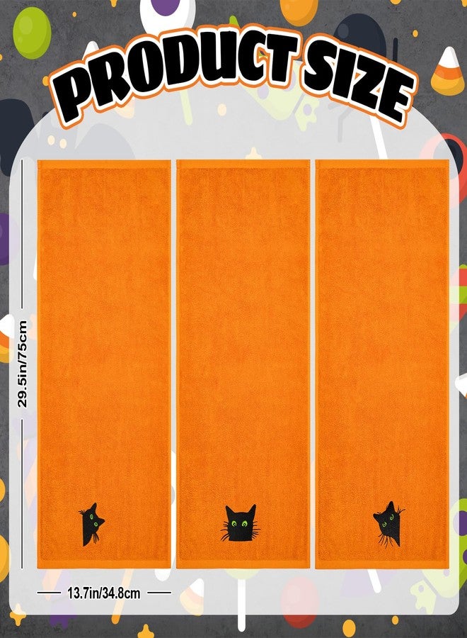 وولاين مناشف يد من والين بتصميم قطة سوداء صغيرة بعيون خضراء، مصنوعة من القطن المطرز، مناسبة للحمام، ماصة لليدين، للتجفيف والتنظيف والطبخ، مقاس 29.5 × 13.7 بوصة، 3 قطع - Image 2