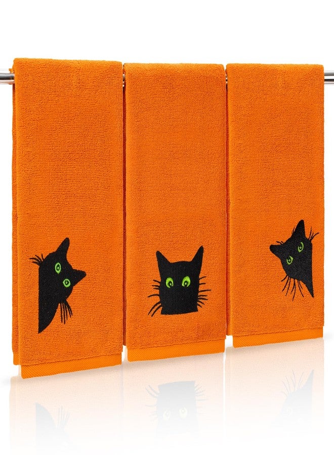 وولاين مناشف يد من والين بتصميم قطة سوداء صغيرة بعيون خضراء، مصنوعة من القطن المطرز، مناسبة للحمام، ماصة لليدين، للتجفيف والتنظيف والطبخ، مقاس 29.5 × 13.7 بوصة، 3 قطع - Image 1
