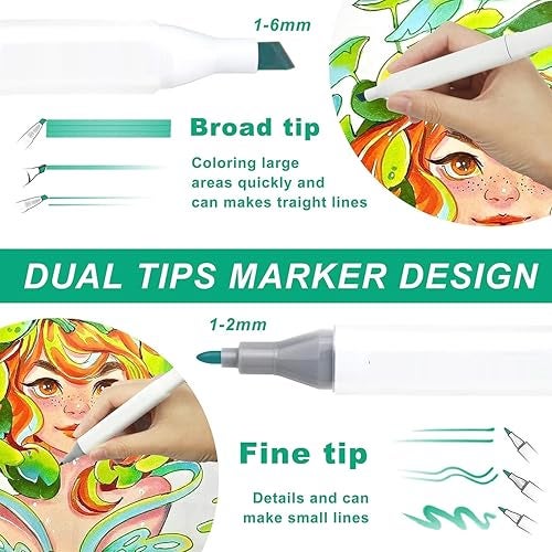 PARTEET 12 Pieces Dual Head Marker Pen, Twin Tip Permanent Marker for Drawing Sketching Calligraphy Painting Marker Pens for Kids and Adult - Image 5