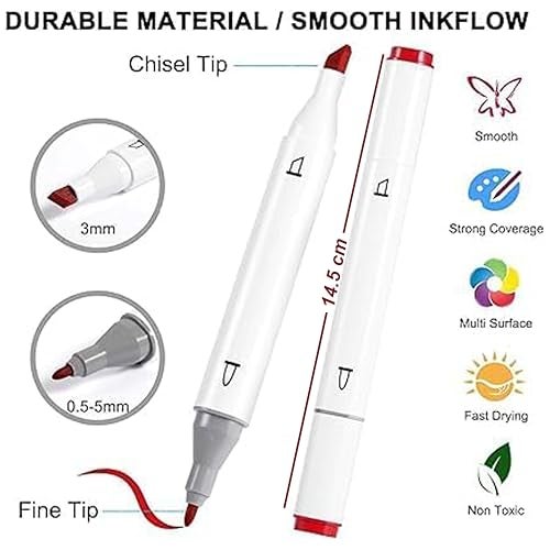 PARTEET 12 Pieces Dual Head Marker Pen, Twin Tip Permanent Marker for Drawing Sketching Calligraphy Painting Marker Pens for Kids and Adult - Image 2