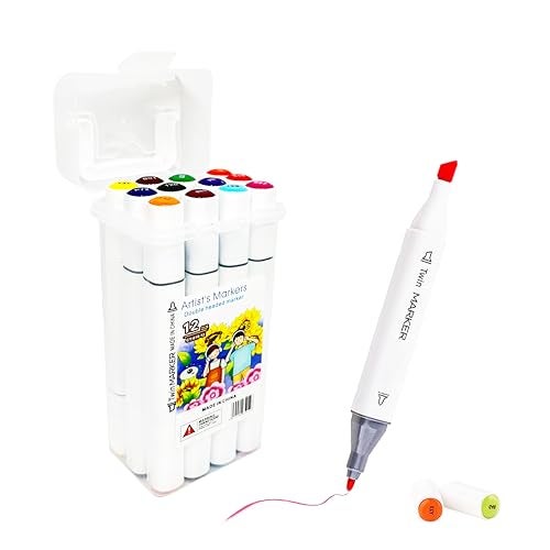 PARTEET 12 Pieces Dual Head Marker Pen, Twin Tip Permanent Marker for Drawing Sketching Calligraphy Painting Marker Pens for Kids and Adult - Image 1
