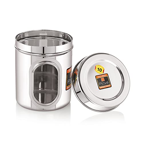 Priya Set of 4 Stainless Steel Kitchen Storage Jars with See-Through Window (1000ml Each) – Airtight Containers for Spices, Grains, Snacks, Durable & Rust-Resistant – Silver Finish - Image 2