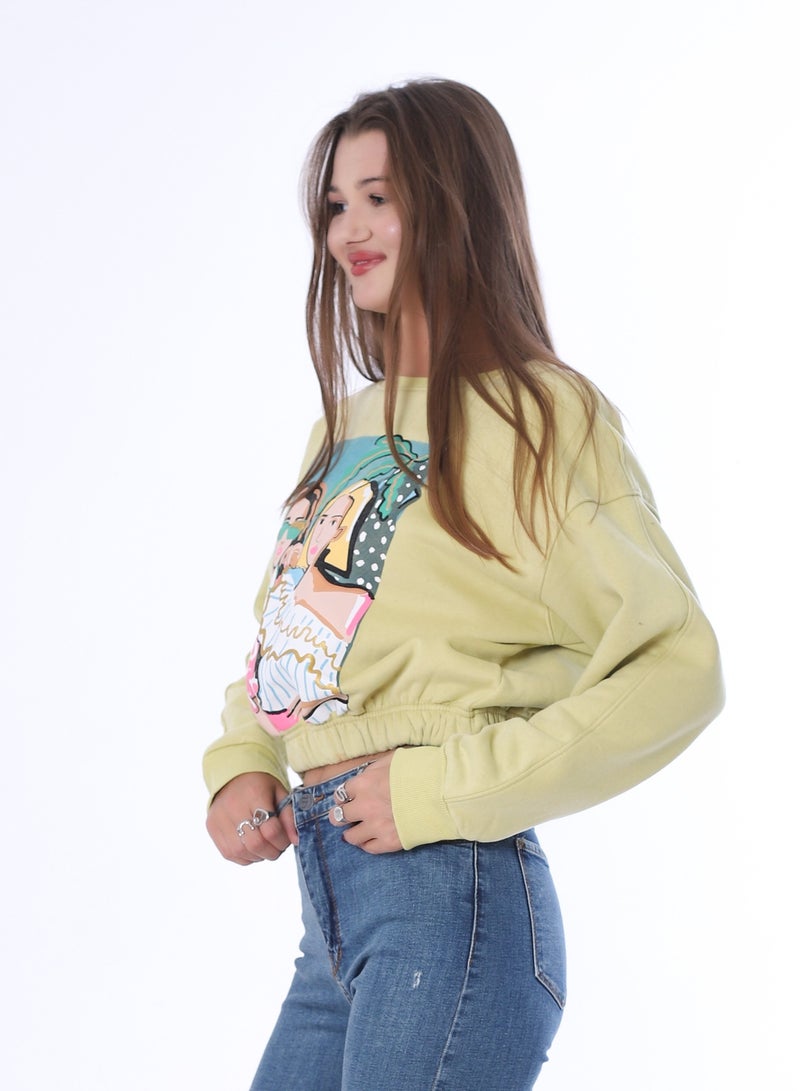 بيبو سويت شيرت نسائي، طباعة جرافيك، أكمام طويلة_كيوي - Image 2