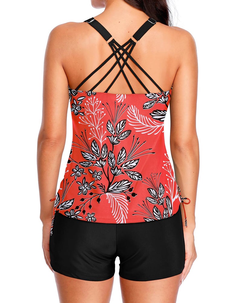 Tempt Me Two Piece Tankini Swimsuits for Women Tummy Control Bathing Suit with Shorts Athletic Swimwear Coral XL - Image 2