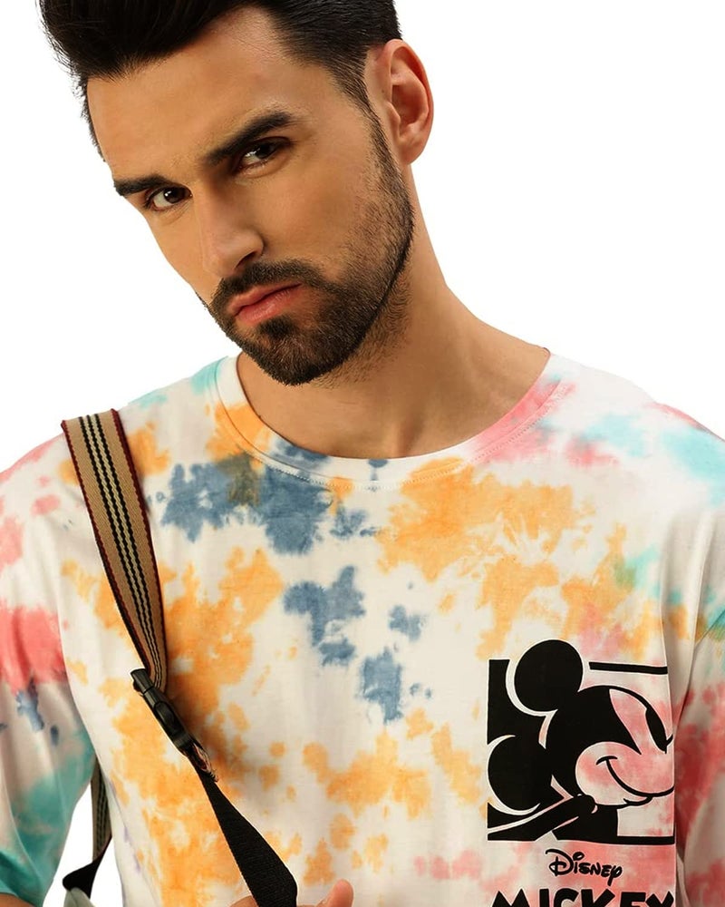 Veirdo® Multicolour Pure Cotton Official Disney Merchandise Srop Shoulder Tie-Dye Oversized Baggy Fit with Mickey Mouse Print Round Neck Half Sleeve T-Shirt for Men & Boys (Sizes: S to 2XL) - Image 5