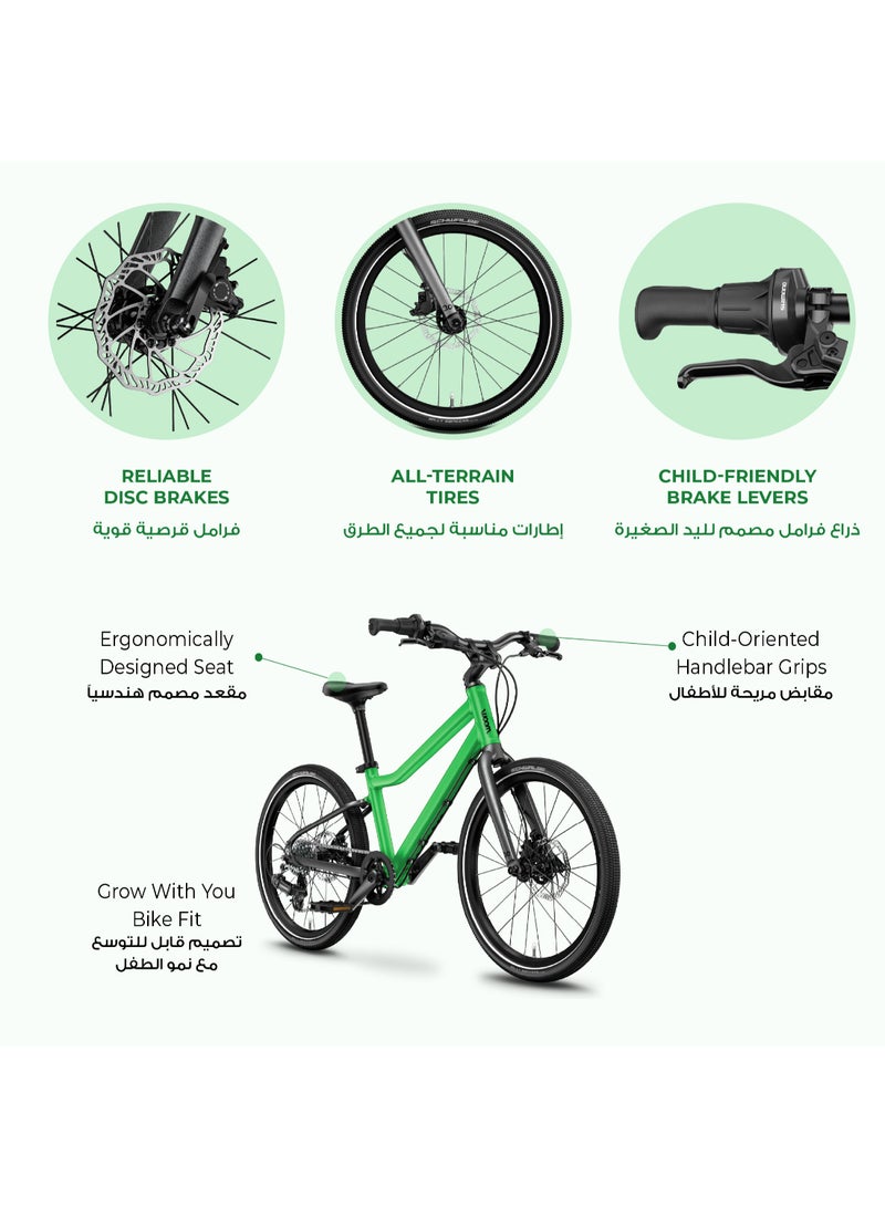 Woom EXPLORE 4 20-Inch Kids Mountain Bike | 20-Inch Wheel Size | All-Terrain Use | 7-Speed Shimano Gearing | Disc Brakes | Lightweight Frame | Jungle Green - Image 2