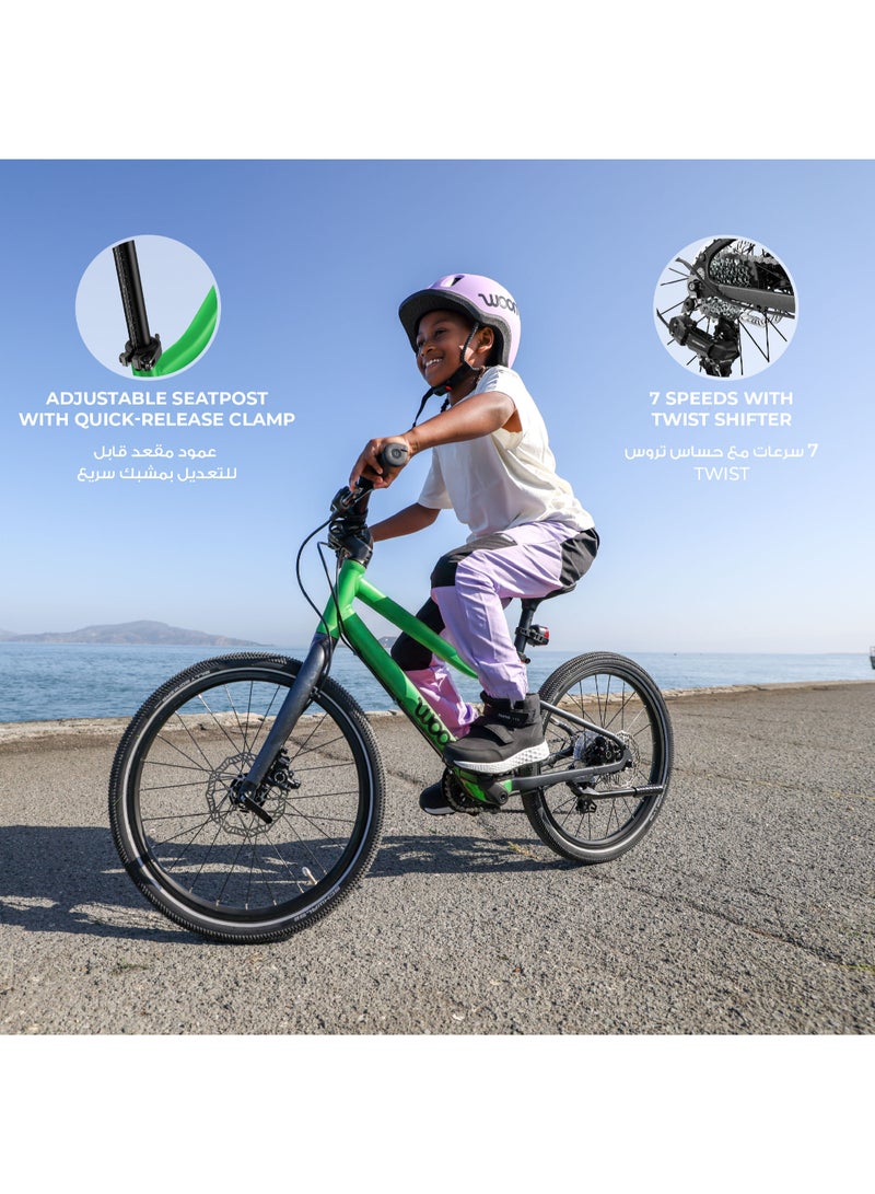 Woom EXPLORE 4 20-Inch Kids Mountain Bike | 20-Inch Wheel Size | All-Terrain Use | 7-Speed Shimano Gearing | Disc Brakes | Lightweight Frame | Jungle Green - Image 4