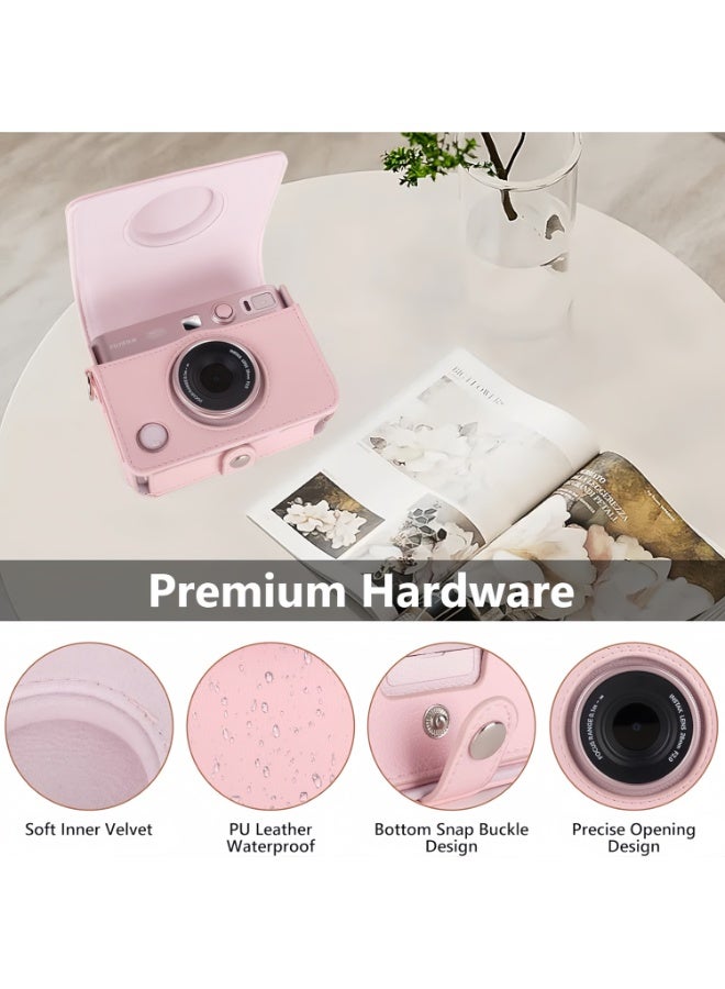 حقيبة كاميرا متوافقة مع كاميرا Fujifilm Instax Mini EVO، حقيبة واقية باللون الوردي الفاتح مزودة بحزام كتف، حقيبة تخزين رفيعة الحجم مخصصة لكاميرا Instax Mini EVO - Image 4