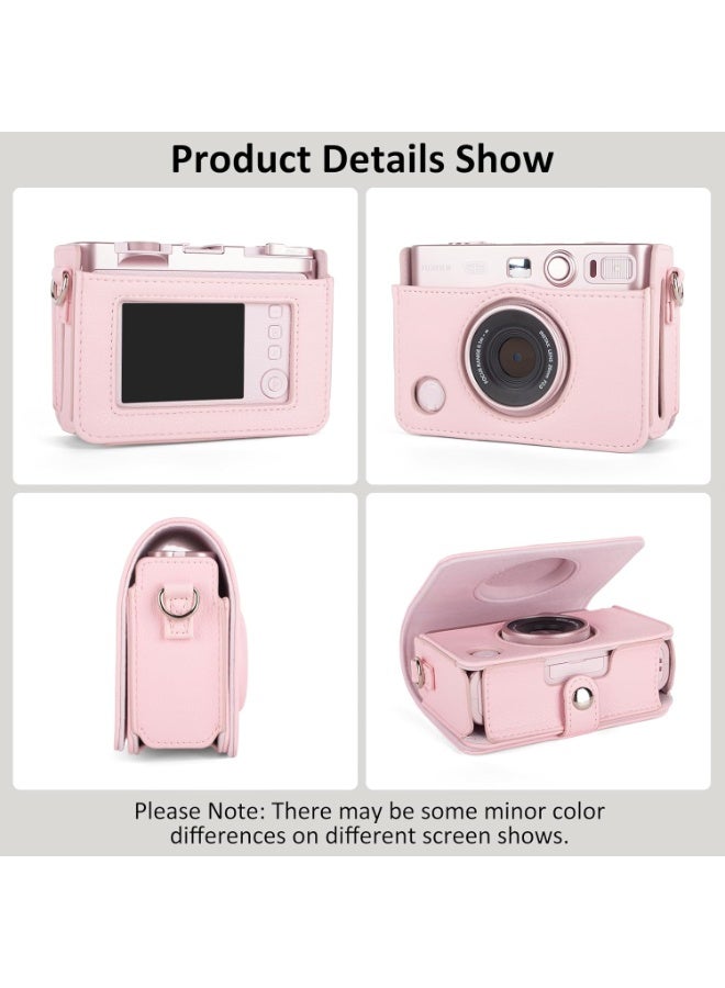 حقيبة كاميرا متوافقة مع كاميرا Fujifilm Instax Mini EVO، حقيبة واقية باللون الوردي الفاتح مزودة بحزام كتف، حقيبة تخزين رفيعة الحجم مخصصة لكاميرا Instax Mini EVO - Image 3