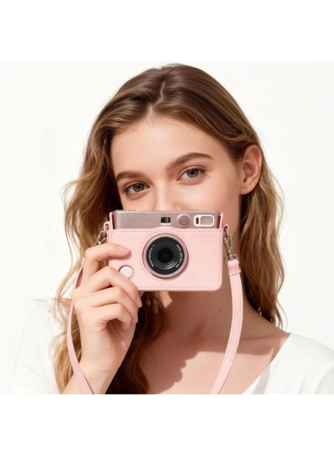 حقيبة كاميرا متوافقة مع كاميرا Fujifilm Instax Mini EVO، حقيبة واقية باللون الوردي الفاتح مزودة بحزام كتف، حقيبة تخزين رفيعة الحجم مخصصة لكاميرا Instax Mini EVO - Image 2