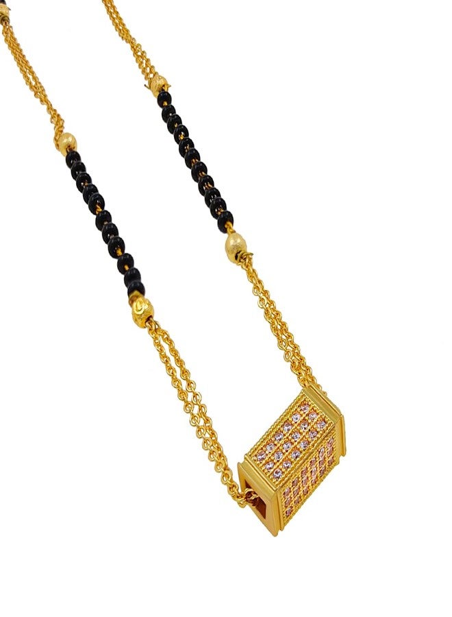 Gift Nest Gold plated Ad traditional Mangalsutra tanmaniya Black Beaded Golden chain For Women and Girls Brass Mangalsutra - Image 1