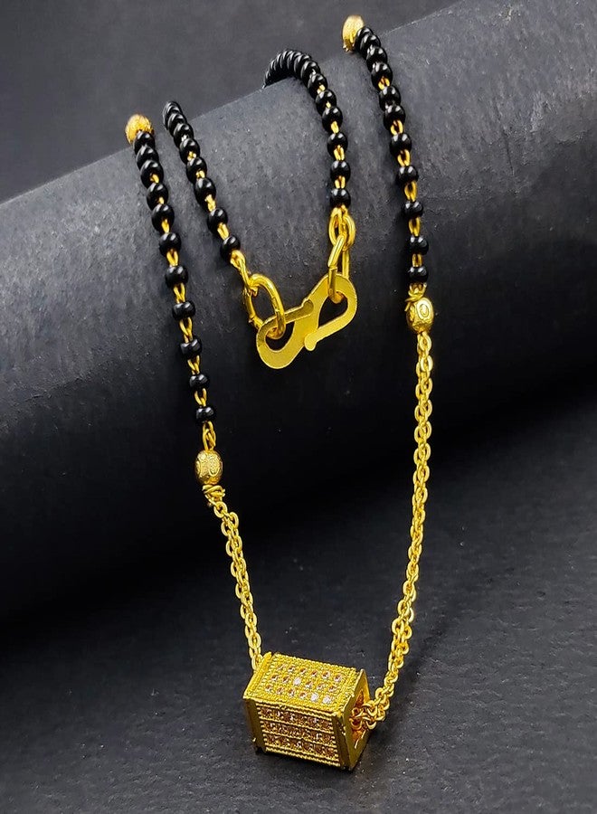 Gift Nest Gold plated Ad traditional Mangalsutra tanmaniya Black Beaded Golden chain For Women and Girls Brass Mangalsutra - Image 4