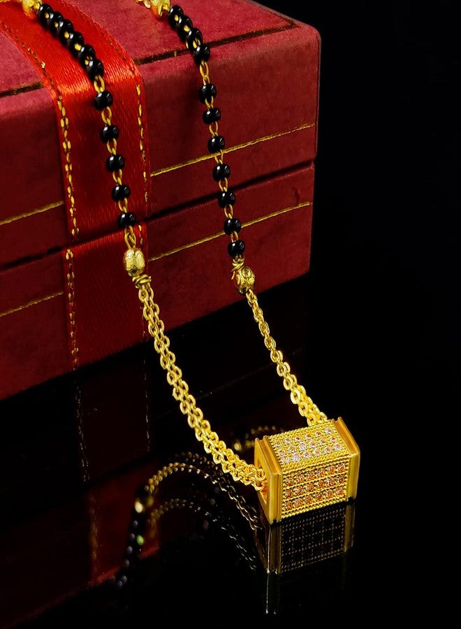 Gift Nest Gold plated Ad traditional Mangalsutra tanmaniya Black Beaded Golden chain For Women and Girls Brass Mangalsutra - Image 5