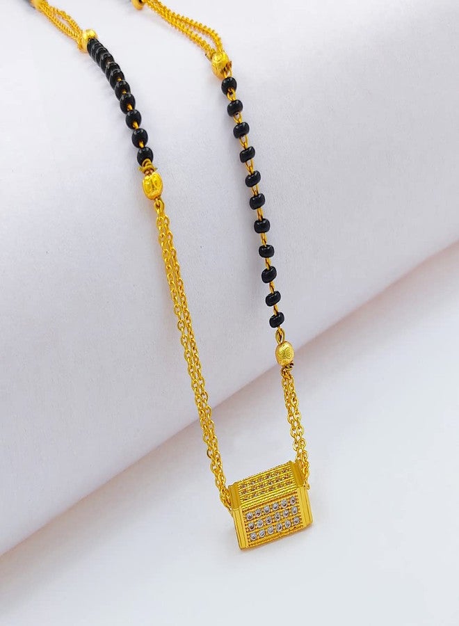 Gift Nest Gold plated Ad traditional Mangalsutra tanmaniya Black Beaded Golden chain For Women and Girls Brass Mangalsutra - Image 2