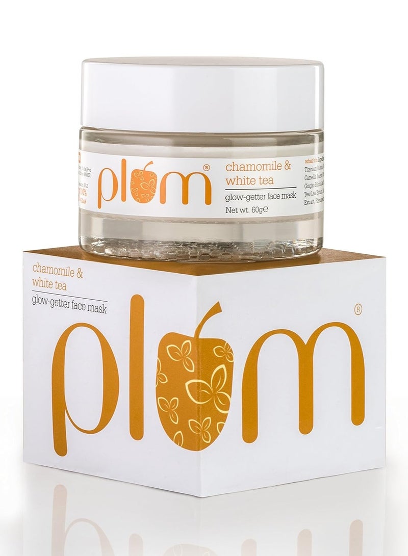 Plum Plum Chamomile & White Tea Glow-Getter Face Mask | De-tanning Clay Mask | For Normal, Combination Skin | 100% Vegan, Cruelty Free | 60g  - Image 1