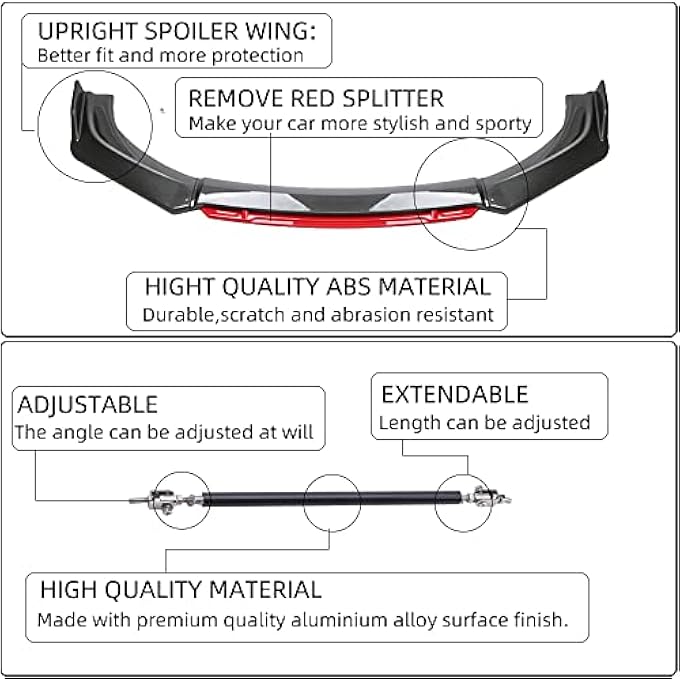 DREAMIZER Carbon Fiber Front Bumper Lip+Strut Rods Compatible With Lexus IS250 IS300 IS350 ES350 GS300 - Image 4