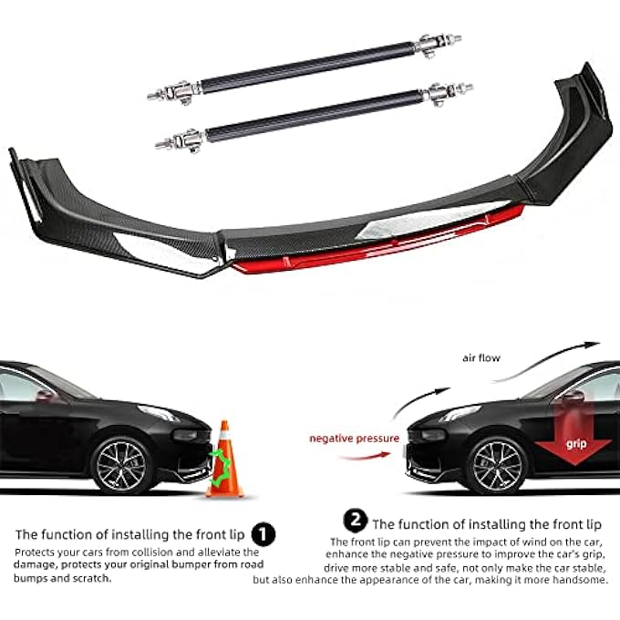 DREAMIZER Carbon Fiber Front Bumper Lip+Strut Rods Compatible With Lexus IS250 IS300 IS350 ES350 GS300 - Image 5