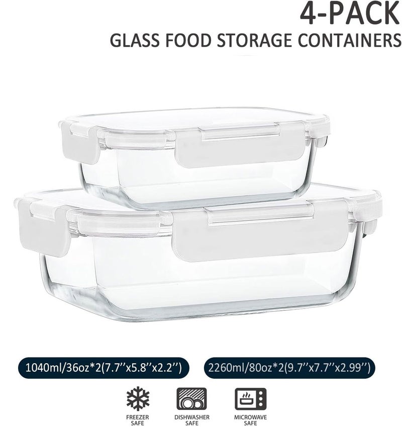 M MCIRCO [80 oz & 36 oz]Extra Large Glass Food Storage/Baking Containers Set with Lids, 2 Pack 80 oz(10 cup)&2 Pack 36 oz (4.5 cup)Airtight Glass Container,Microwave,Oven,Freezer and Dishwasher, White - Image 2