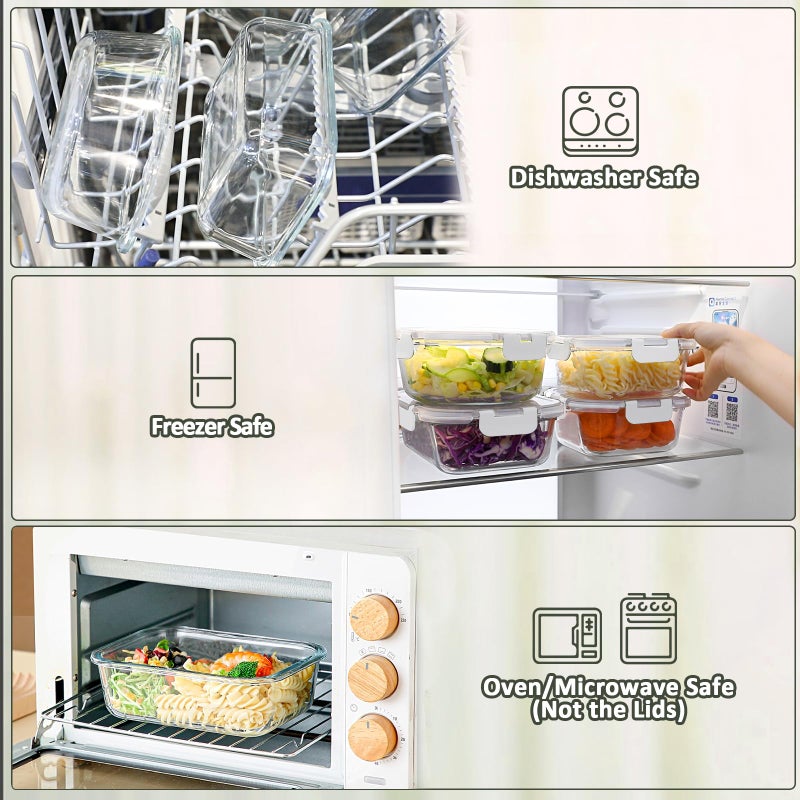 M MCIRCO [80 oz & 36 oz]Extra Large Glass Food Storage/Baking Containers Set with Lids, 2 Pack 80 oz(10 cup)&2 Pack 36 oz (4.5 cup)Airtight Glass Container,Microwave,Oven,Freezer and Dishwasher, White - Image 4
