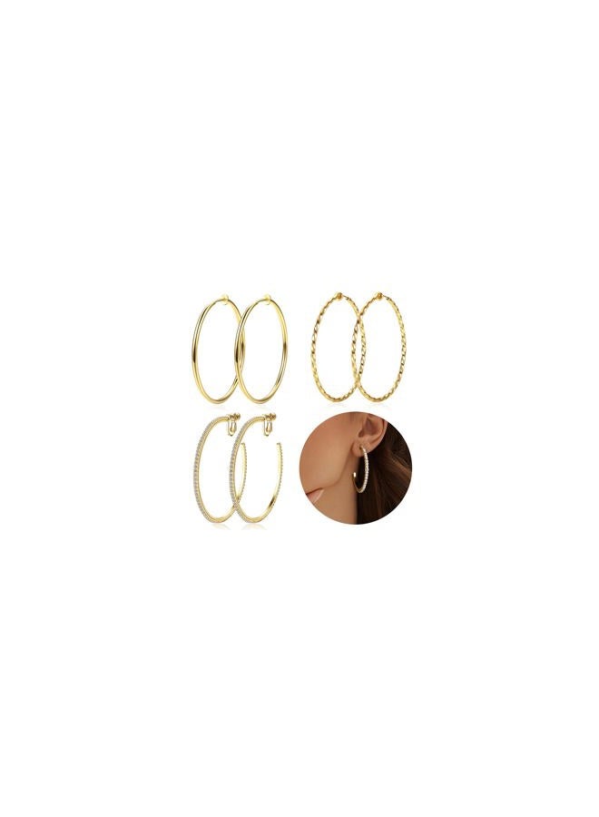 Adramata Clip On Hoop Earrings for Women Non Pierced Ears,Gold Clip On Earrings Non Piercing Big Stainless Steel Fake Hoops Lightweight 30-60mm, 30mm, 40mm, 50mm, 60mm, Stainless Steel, No Gemstone - Image 1