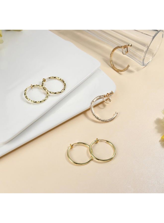 Adramata Clip On Hoop Earrings for Women Non Pierced Ears,Gold Clip On Earrings Non Piercing Big Stainless Steel Fake Hoops Lightweight 30-60mm, 30mm, 40mm, 50mm, 60mm, Stainless Steel, No Gemstone - Image 5