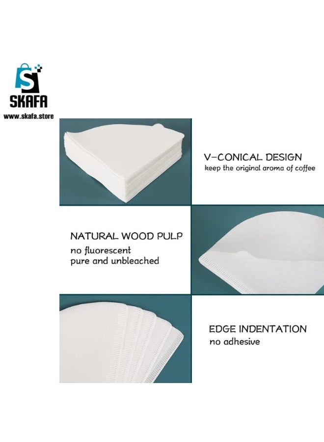 SKAFA 100pcs | Coffee Filters | V60 Cone Paper Filter | Natural Disposable Coffee Filters | Compatible with V60 Dripper and No.1/2 Size Pour Over fit to all drippers. (White, 1-2 Cups) - Image 3