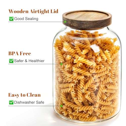 Bekith 2 Pack Large Glass Food Storage Jar with Airtight Wooden Lid, 66 FL OZ(1950ml) Glass Food Canister for Kitchen and Pantry Organization, Storage Containers for Coffee, Rice, Sugar, Flour - Image 3