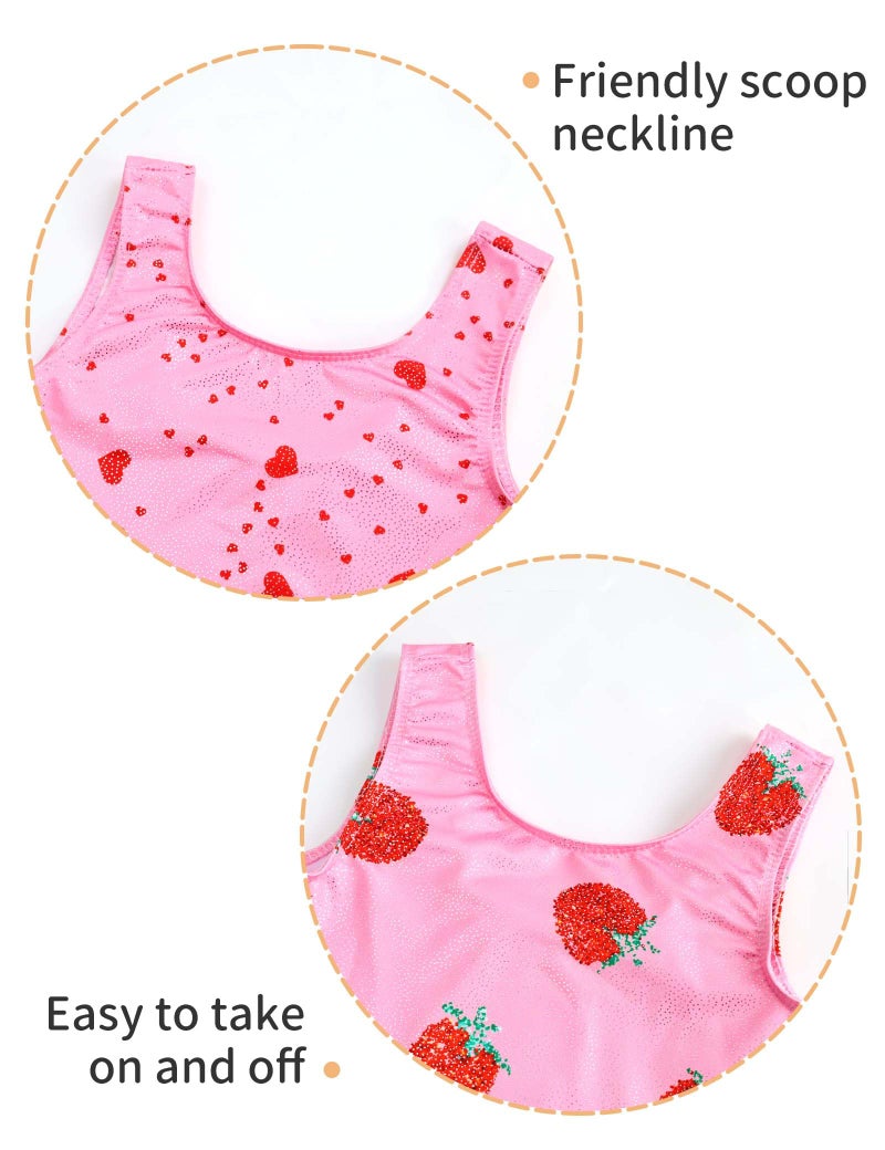 Nokecina Girls Gymnastics Leotards Size 5-6 Years Old 2 Pack Sparkly Pink Strawberry Athletic Outfit - Image 3