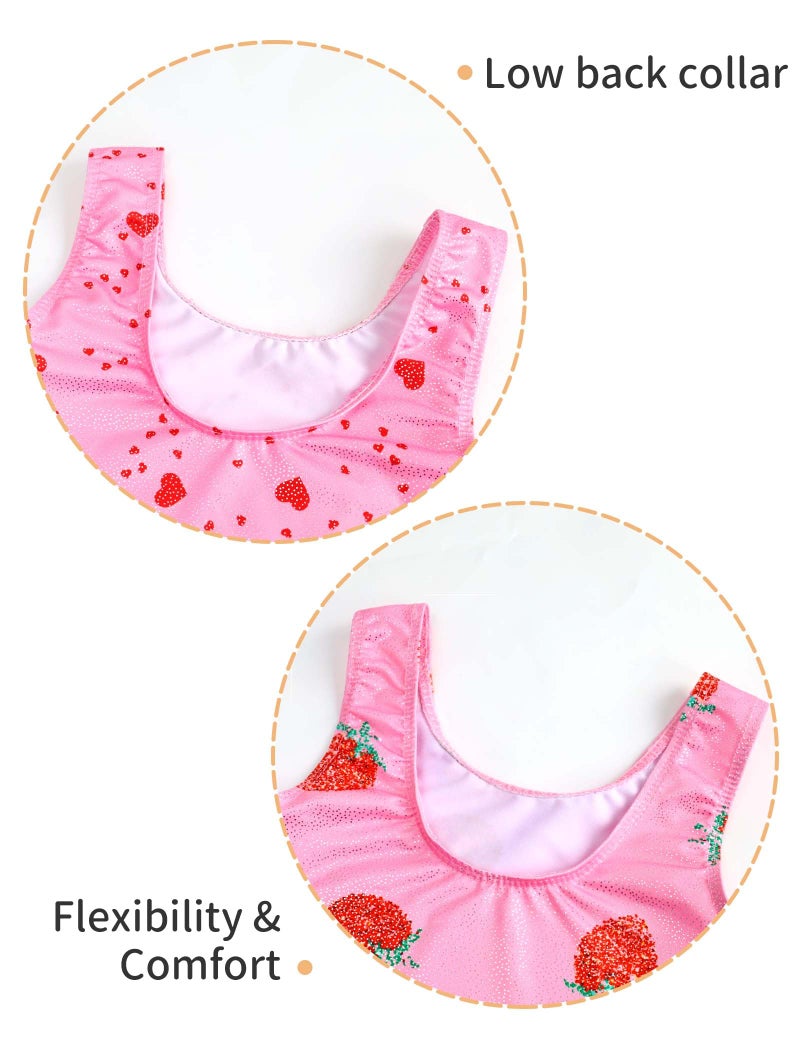Nokecina Girls Gymnastics Leotards Size 5-6 Years Old 2 Pack Sparkly Pink Strawberry Athletic Outfit - Image 4
